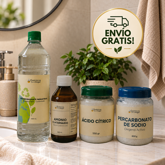 Kit Limpieza Baño: Percarbonato + Amonio + Ácido Cítrico + Desengrasante GRATIS